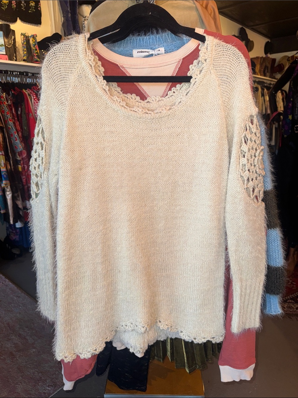 POL Super Soft Cream Open-Stitch Detail Women's Sweater